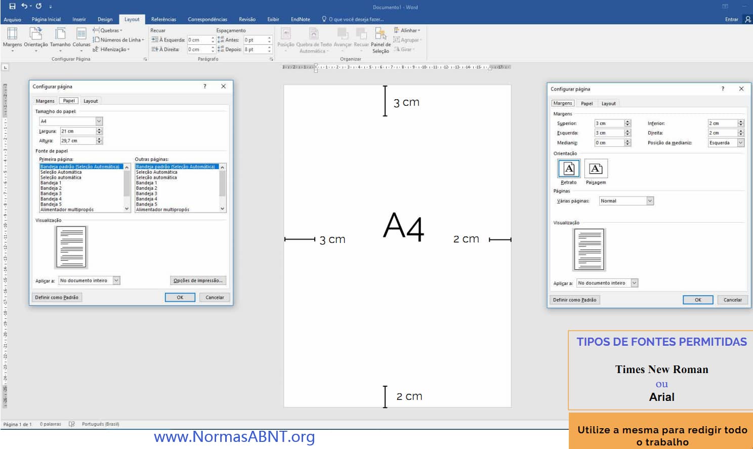 Margens ABNT – tamanho de papel, margem, e tipo de letra