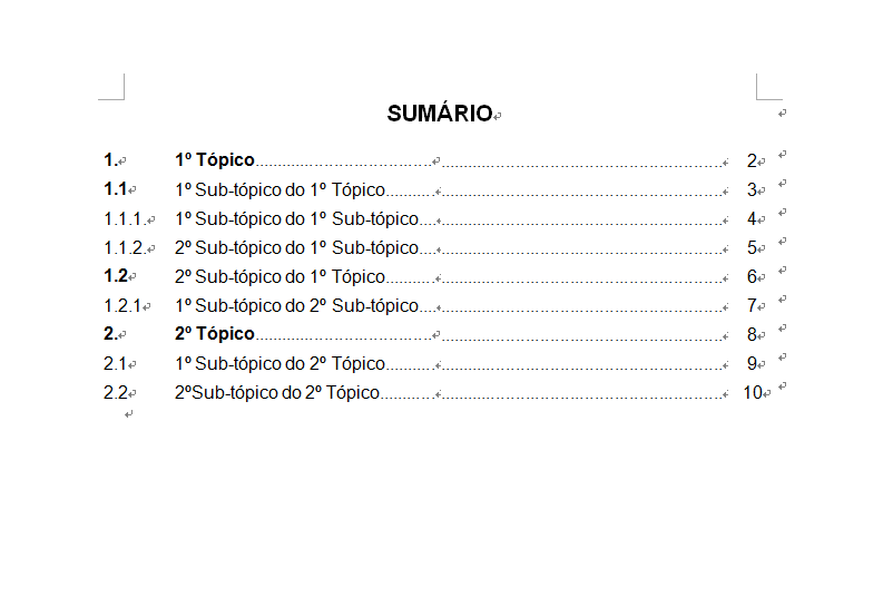 um modelo do sumário abnt