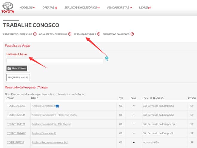 Como consultar as vagas da Toyota