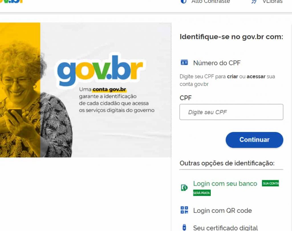 Fazer login com seu CPF e senha no site gov.br