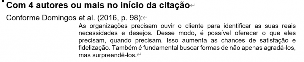 Com 4 autores ou mais no início da citação