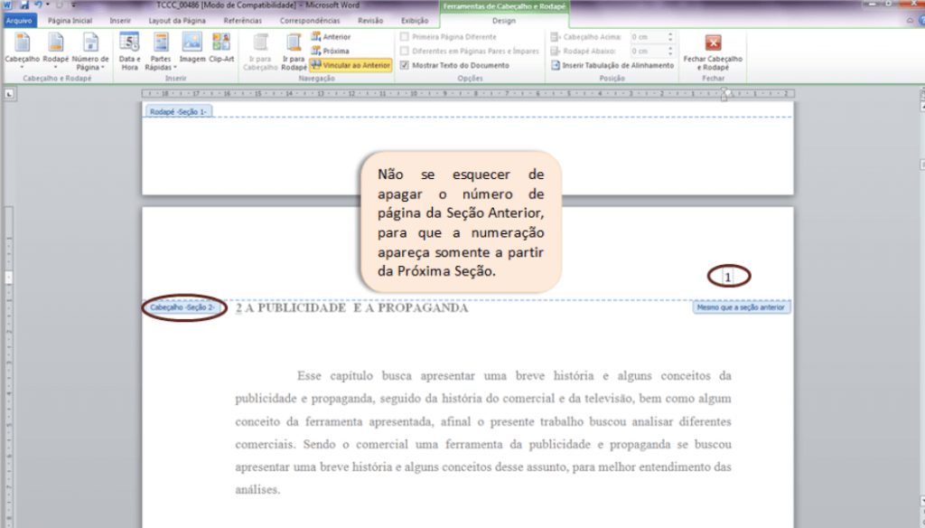 Numeração de páginas no word 2007