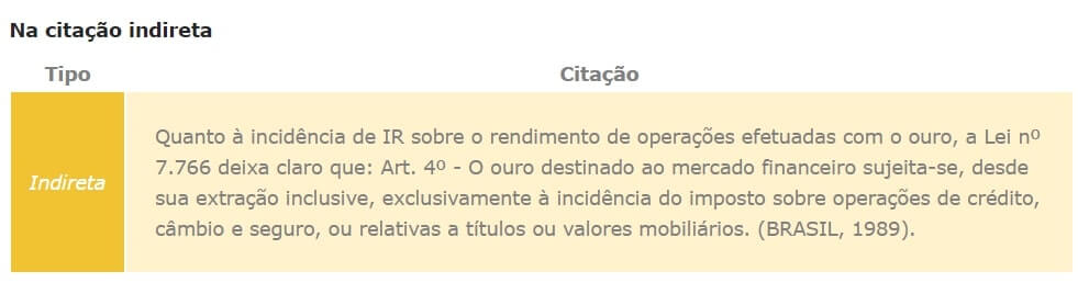 Citação indireta da legislação e lei