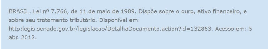 Referência da legislação e lei digital