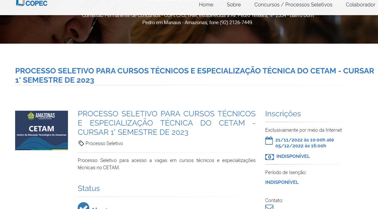 Inscrições nos cursos ténicos do CETAM 2023