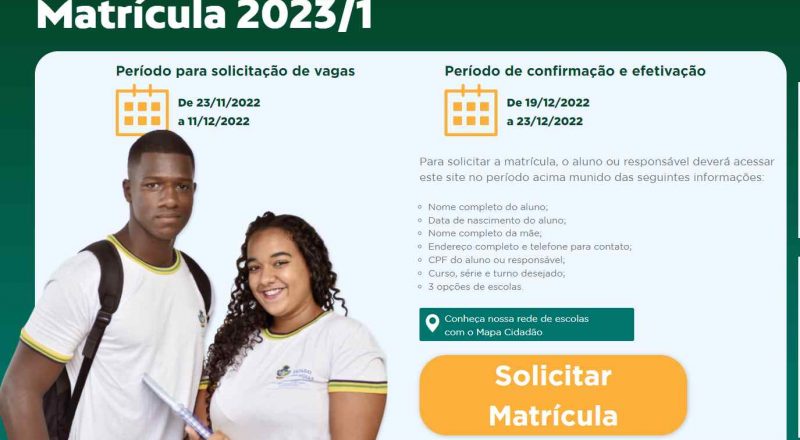 Matrícula para rede pública estadual de Goiás 2023, solicitação de vaga, calendário