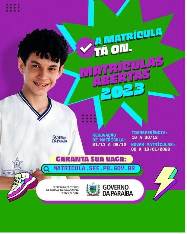 Calendário para Matrícula Paraíba 2023