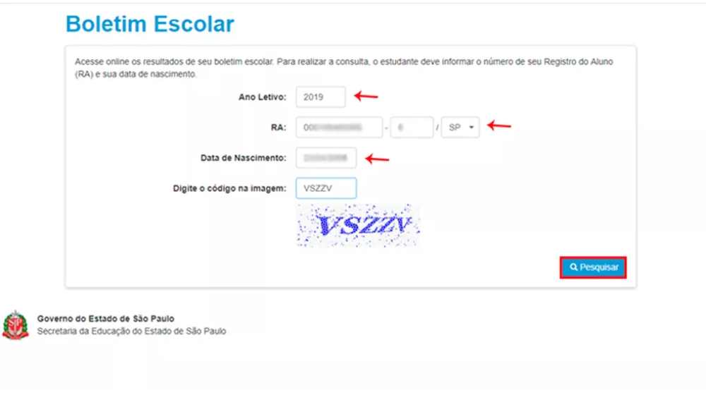 Preencha os dados do aluno para consultar o boletim online