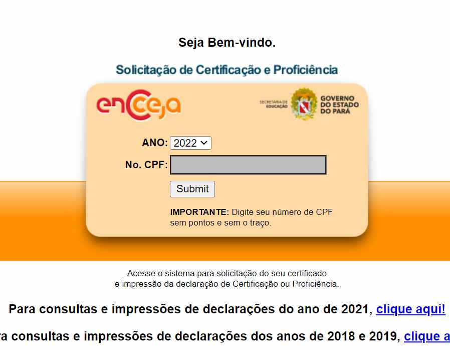 escolhe ano de certificação