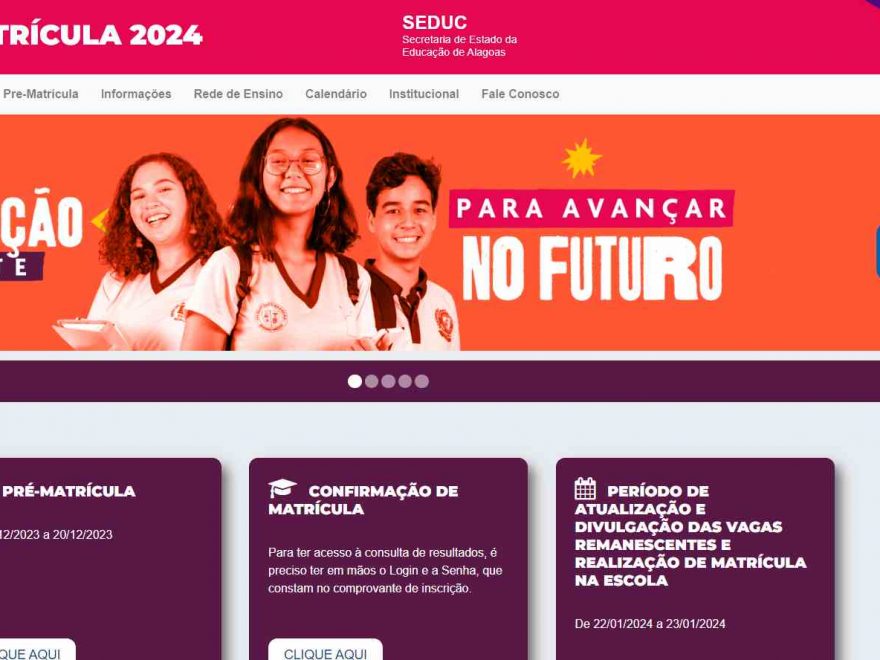 pré-matrícula online em Alagoas para 2024