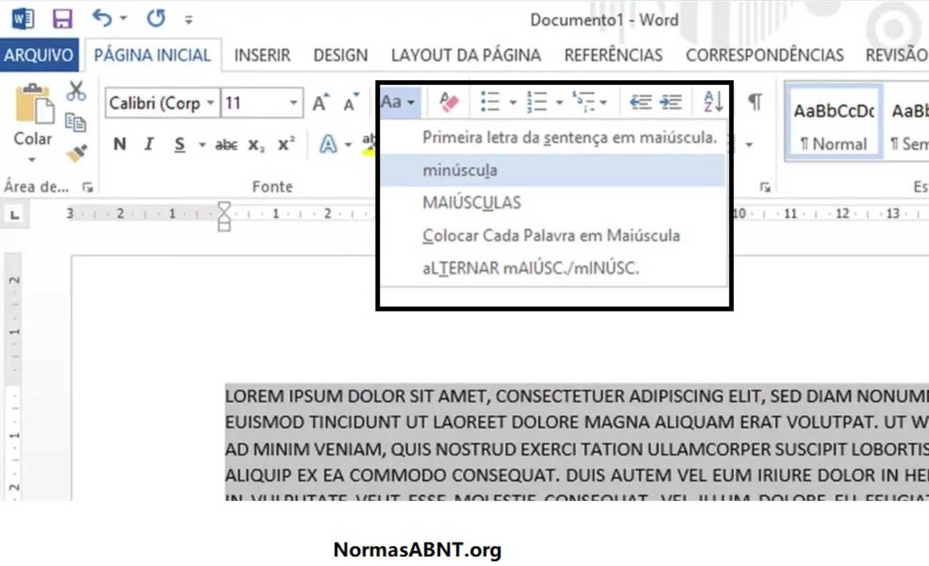 como converter letras minúsculas em maiúsculas no Word