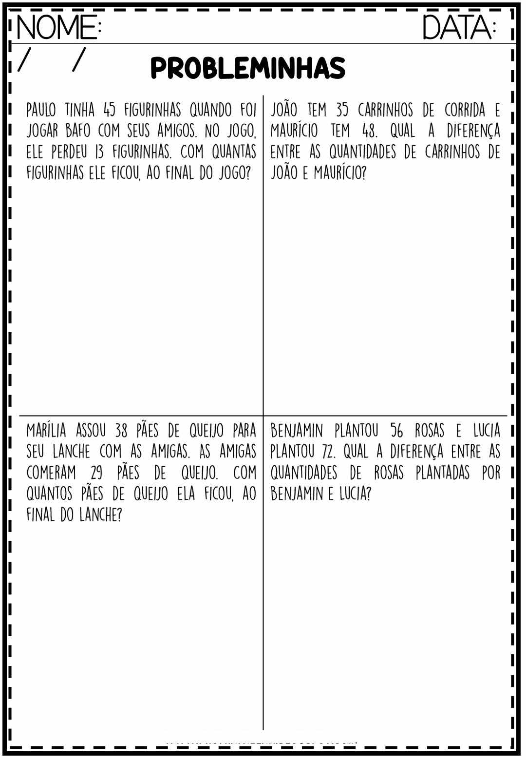 Atividade de matemática para 2º e 3º ano - probleminhas