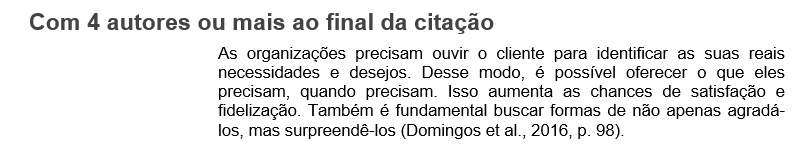 Com 4 autores ou mais ao final da citação