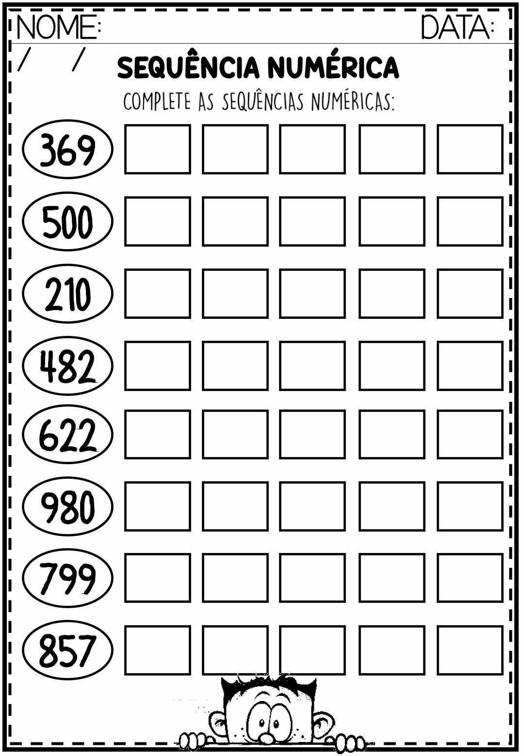 Atividade de matemática para 2º e 3º ano - sequência numérica