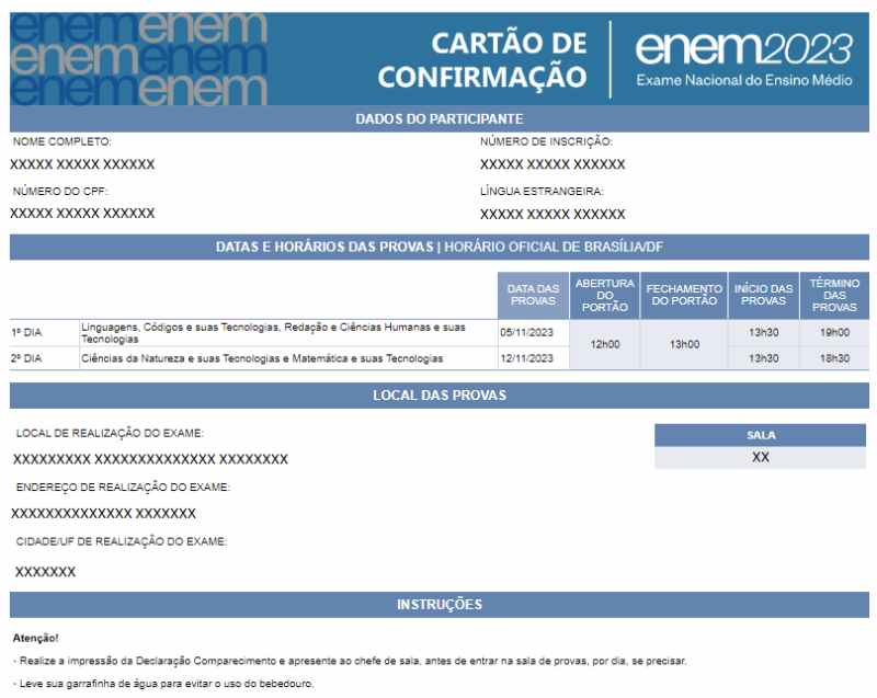 cartão de confirmação com todas as informações