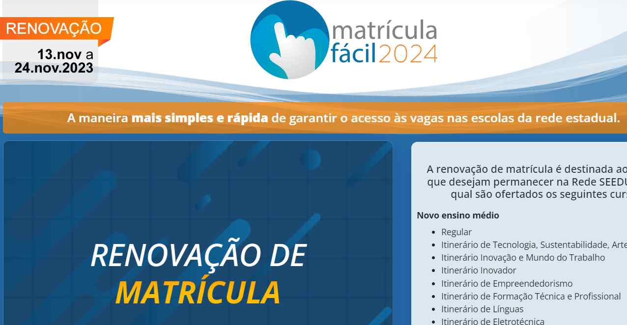site Matrícula fácil EJA Rio