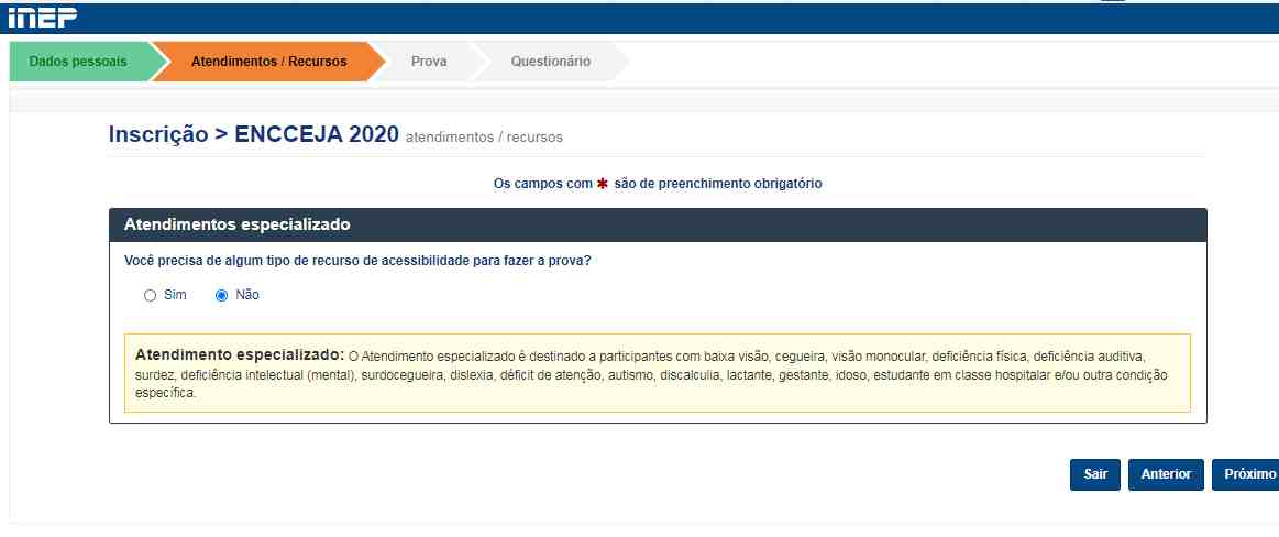 solicitação do atendimento especializado