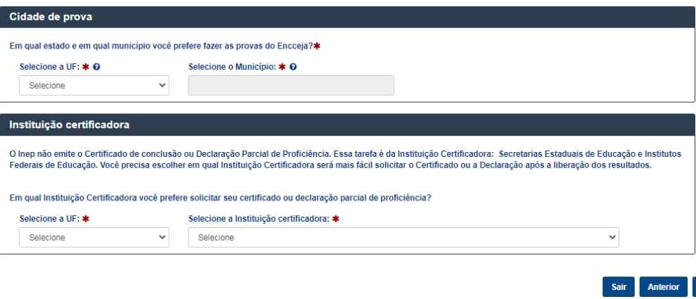4ª tela - escolha cidade de prova e instituição certificadora