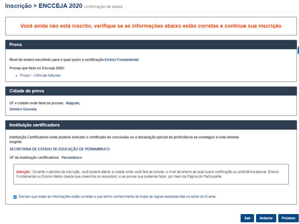 5ª tela - verifique sua inscrição