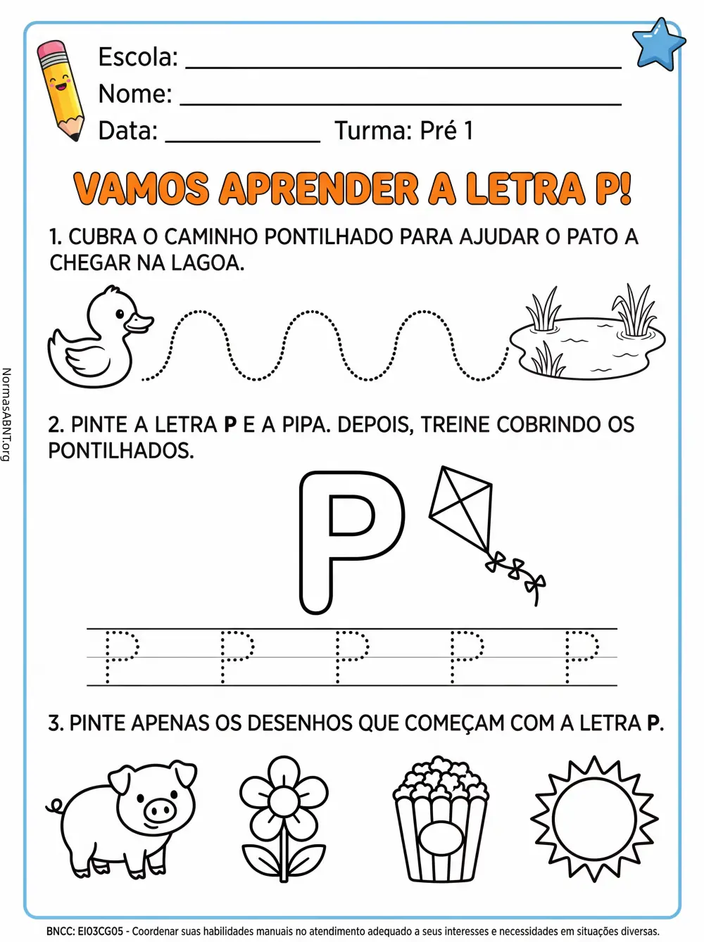 atividade pré-1 BNCC, aprender a letra P