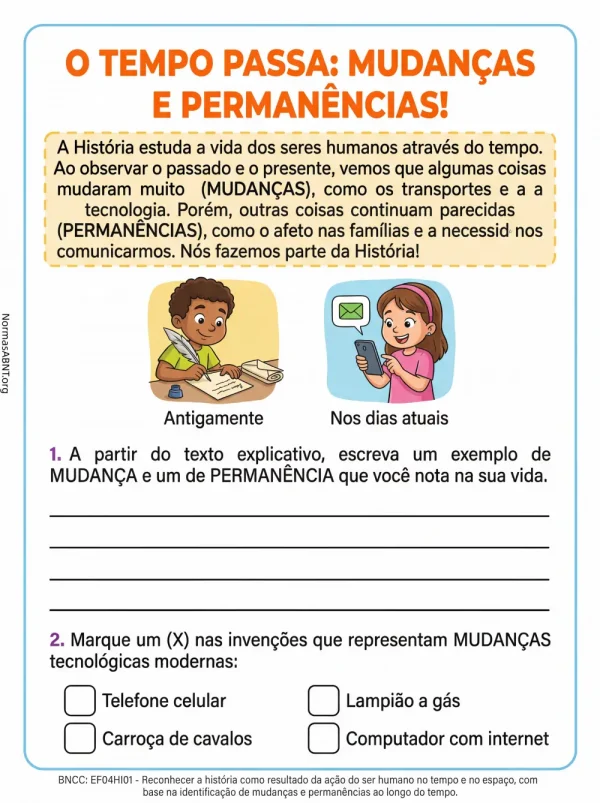 atividade sobre tempo, mudanças e permanências.