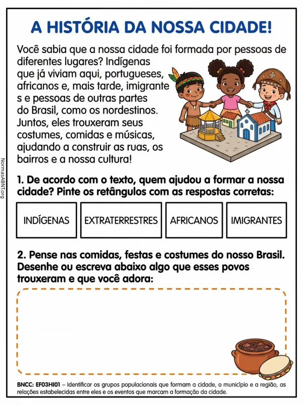 atividade sobre a história da nossa cidade de acordo com BNCC EF03