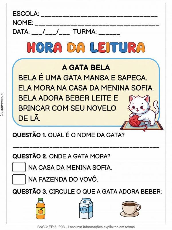 BNCC EF15LP03 - atividades de interpretação do texto