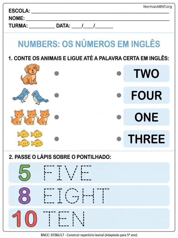 atividades de inglês para 6 ano EF, numbers em inglês