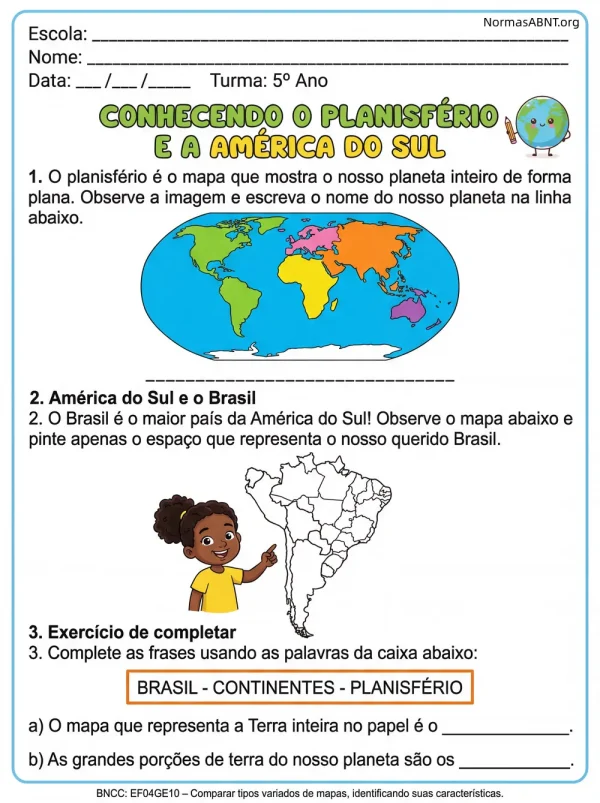 atividades sobre o planisfério e américa do sul