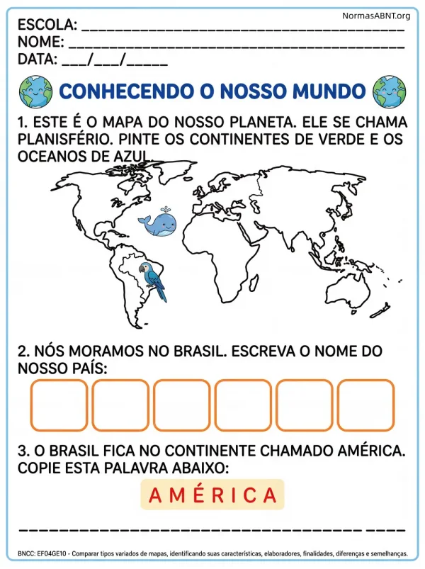 atividades sobre nosso mundo e américa - geografia
