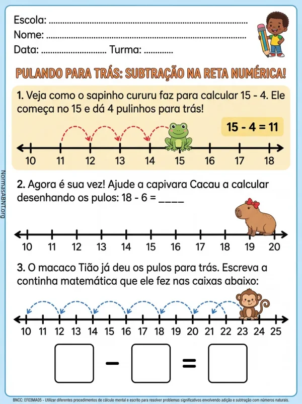 atividade matemática para 3º ano EF, subtração na reta numérica