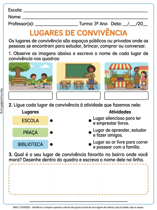 atividade geografia para 3º ano do ensino fundamental, lugares de convivência