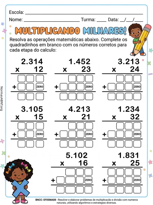atividade para 5 ano EF, multiplicando milhares