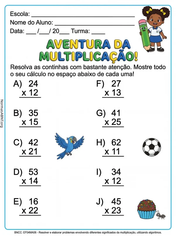 atividade de multiplicação, para 4 ano EF bncc