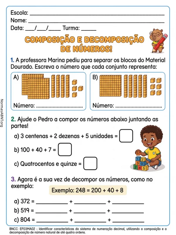 atividade matemática 3º ano do ensino fundamental, composição e decomposição de números