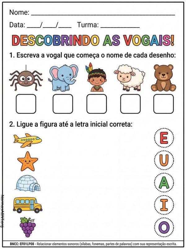 atividade lúdica para descobrindo as vogais