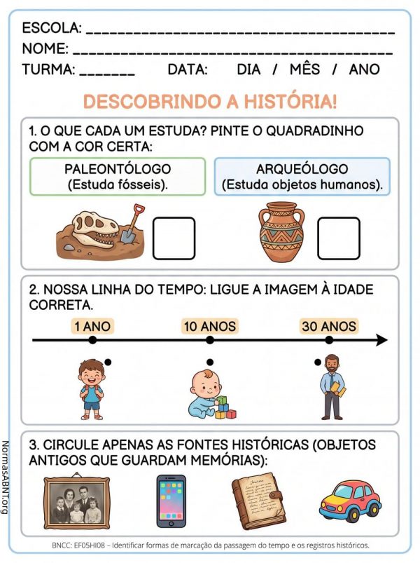 Atividade do 5º ano do ensino fundamental para história