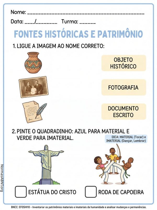 Uma atividade sobre Fonte históricas e patrimônio