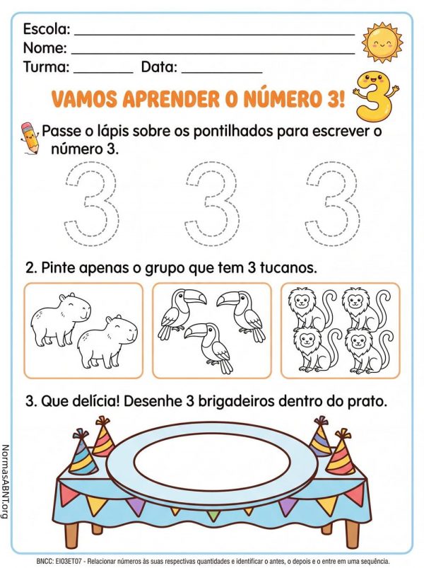 atividade com número 3 para edu. infantil