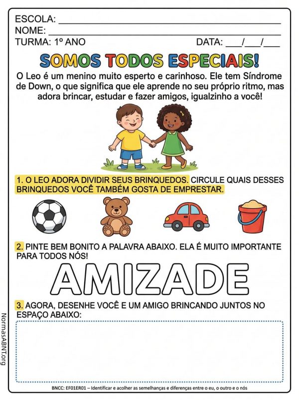 uma atividade sobre amizade, para 1 ano ef