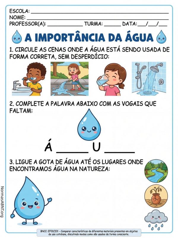 atividade sobre a importância da água