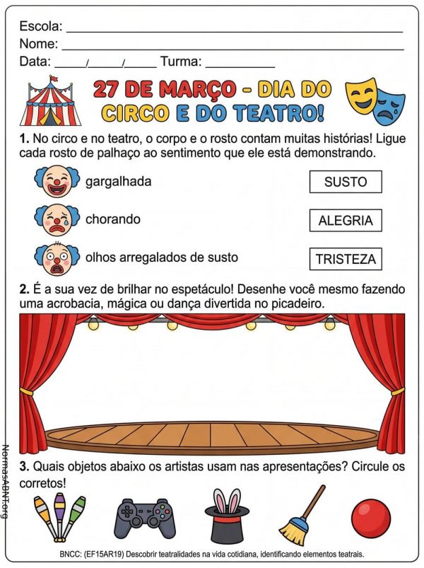atividade sobre dia do circo e do teatro