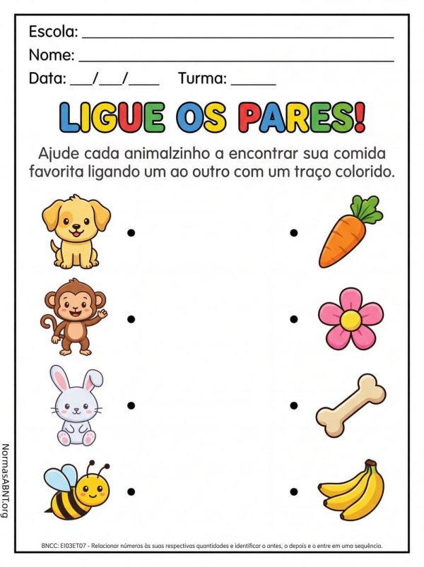 atividades ligue os pares para educação infantil