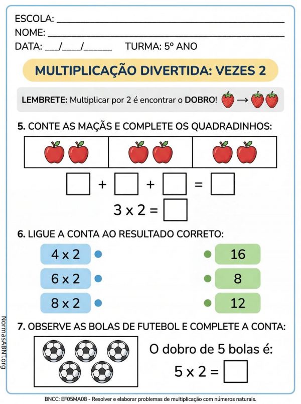 uma atividade sobre multiplicação vezes 2