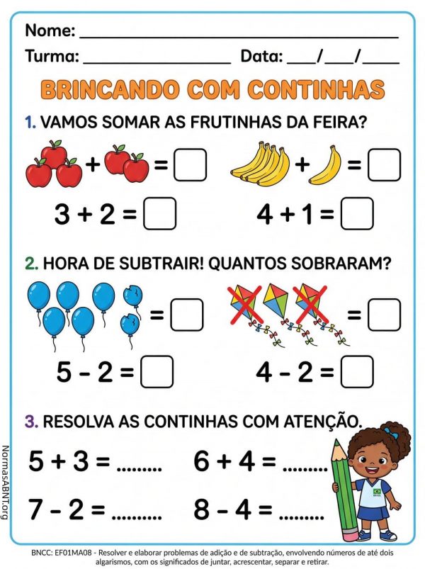 contar os objetos e fazer adição, 1º ano matemático