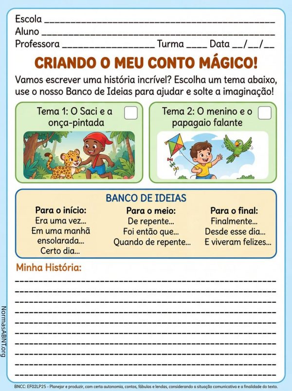 atividade para escrever e criar seu conto mágico