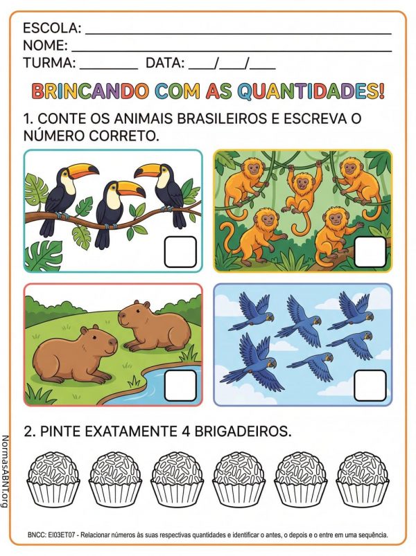 atividade de Quantidade e números para Edu. Infantil