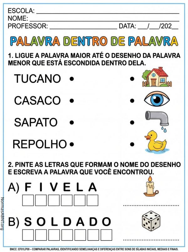 atividade 1 ano EF-português, palavra dentro de palavra