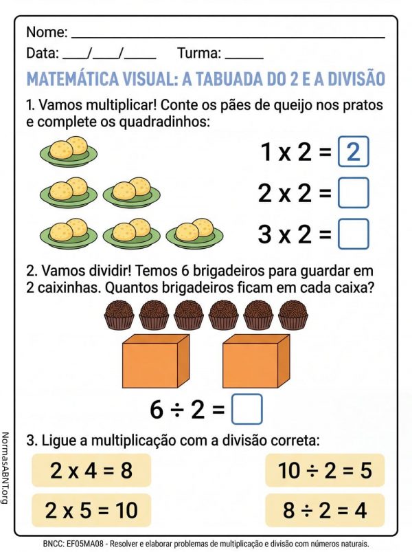 matemática visual, tabuada do 2 e a divisão para 5º ano EF