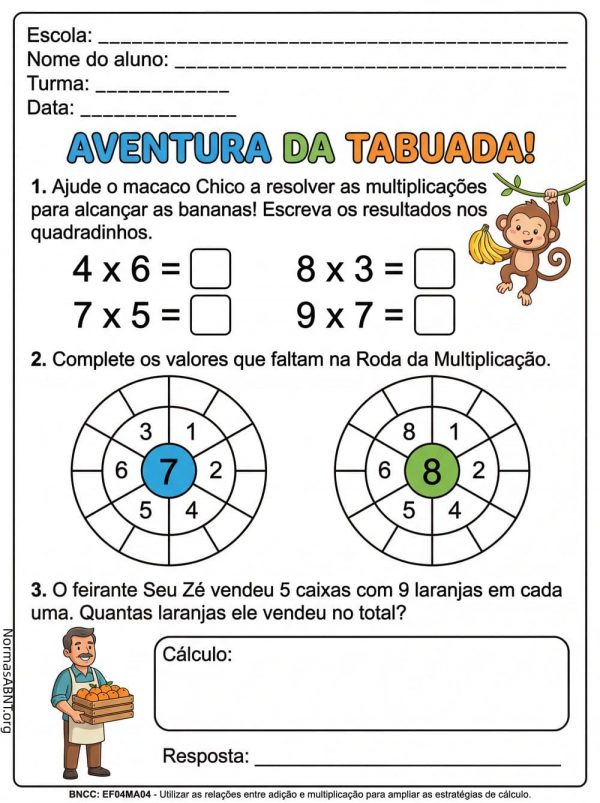 multiplicação do 4º ano EF, tabuada 4, 5, 6, 7, 8